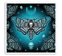 2 x 10cm Neon Blue Death Head Hawk Moth Vinyl Stickers - Sticker #34141 (10cm Wide)