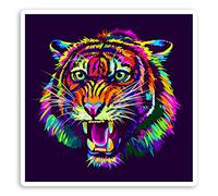 2 x 10cm Neon Tiger Vinyl Stickers - Wild Big Cat Jungle Laptop Sticker #30676 (10cm Wide)