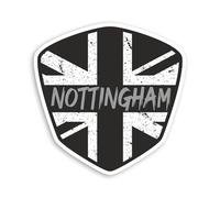 2 x 10cm Nottingham Vinyl Stickers - City Union Jack Flag Shield Black White Rustic British UK GB Sticker #70934