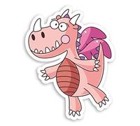 2 x 10cm Pink Dragon Vinyl Stickers - Cartoon Fun Kids Laptop Sticker #20831 (10cm Tall)