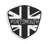 2 x 10cm Portsmouth Vinyl Stickers - City Union Jack Flag Shield Black White Rustic British UK GB Sticker #70940