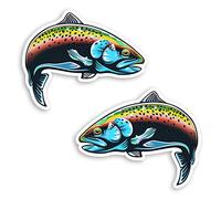 2 x 10cm Rainbow Trout Fish Vinyl Stickers - Fishing Dad Brother Sticker #29121