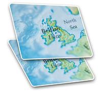 2 x 10cm Rectangle Vinyl Stickers - British Isles Map Britain North Sea 16078