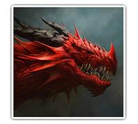 2 x 10cm Square Vinyl Stickers - Red Dragon Fantasy Scary Creature Gaming Decals 46239
