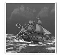 2 x 10cm Square Vinyl Stickers - Sea Monster Kraken Ship Attack Decals 37463