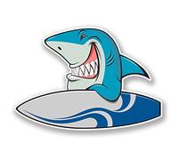 2 x 10cm Surf Shark Vinyl Sticker Decal Laptop Helmet Car Surfer Beach #6039 (10cm Wide x 7cm Tall)