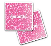 2 x 10cm Vinyl Square Stickers Set - Name Amanda Pink Hearts Love Letter Lettering Travel Scrapbooking Gift Decal Wall Art Self Adhesive Waterproof #268259