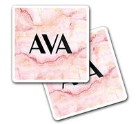 2 x 10cm Vinyl Square Stickers Set - Name Ava Marble Stone Texture Letter Lettering Travel Scrapbooking Gift Decal Wall Art Self Adhesive Waterproof #276703