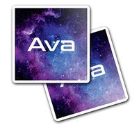 2 x 10cm Vinyl Square Stickers Set - Name Ava Space Universe Galaxy Stars Letter Lettering Travel Scrapbooking Gift Decal Wall Art Self Adhesive Waterproof #262758