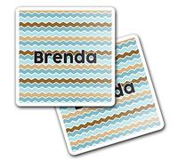 2 x 10cm Vinyl Square Stickers Set - Name Brenda Blue Waves Geometry Zigzag Color Letter Lettering Travel Scrapbooking Gift Decal Wall Art Self Adhesive Waterproof #254424