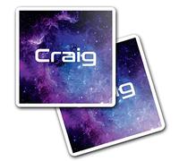 2 x 10cm Vinyl Square Stickers Set - Name Craig Space Universe Galaxy Stars Letter Lettering Travel Scrapbooking Gift Decal Wall Art Self Adhesive Waterproof #261771