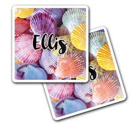 2 x 10cm Vinyl Square Stickers Set - Name Ellis Sea Shells Letter Lettering Travel Scrapbooking Gift Decal Wall Art Self Adhesive Waterproof #264656