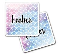 2 x 10cm Vinyl Square Stickers Set - Name Ember Mermaid Scales Fish Sea Letter Lettering Travel Scrapbooking Gift Decal Wall Art Self Adhesive Waterproof #279646