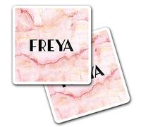 2 x 10cm Vinyl Square Stickers Set - Name Freya Marble Stone Texture Letter Lettering Travel Scrapbooking Gift Decal Wall Art Self Adhesive Waterproof #276904