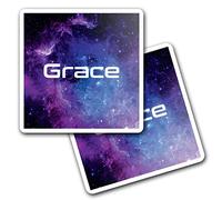 2 x 10cm Vinyl Square Stickers Set - Name Grace Space Universe Galaxy Stars Letter Lettering Travel Scrapbooking Gift Decal Wall Art Self Adhesive Waterproof #262977