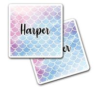 2 x 10cm Vinyl Square Stickers Set - Name Harper Mermaid Scales Fish Sea Letter Lettering Travel Scrapbooking Gift Decal Wall Art Self Adhesive Waterproof #278688