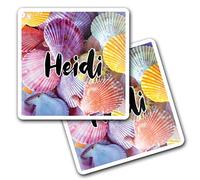 2 x 10cm Vinyl Square Stickers Set - Name Heidi Sea Shells Letter Lettering Travel Scrapbooking Gift Decal Wall Art Self Adhesive Waterproof #265798