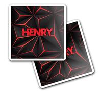2 x 10cm Vinyl Square Stickers Set - Name Henry Gamer Black Red Video Game Letter Lettering Travel Scrapbooking Gift Decal Wall Art Self Adhesive Waterproof #273121