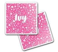 2 x 10cm Vinyl Square Stickers Set - Name Ivy Pink Hearts Love Letter Lettering Travel Scrapbooking Gift Decal Wall Art Self Adhesive Waterproof #268609