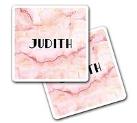 2 x 10cm Vinyl Square Stickers Set - Name Judith Marble Stone Texture Letter Lettering Travel Scrapbooking Gift Decal Wall Art Self Adhesive Waterproof #277026