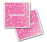 2 x 10cm Vinyl Square Stickers Set - Name Katherine Pink Hearts Love Letter Lettering Travel Scrapbooking Gift Decal Wall Art Self Adhesive Waterproof #268700