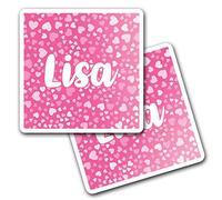 2 x 10cm Vinyl Square Stickers Set - Name Lisa Pink Hearts Love Letter Lettering Travel Scrapbooking Gift Decal Wall Art Self Adhesive Waterproof #268804
