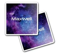2 x 10cm Vinyl Square Stickers Set - Name Maxwell Space Universe Galaxy Stars Letter Lettering Travel Scrapbooking Gift Decal Wall Art Self Adhesive Waterproof #262272