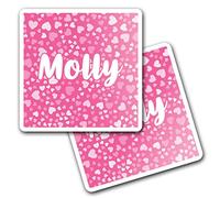2 x 10cm Vinyl Square Stickers Set - Name Molly Pink Hearts Love Letter Lettering Travel Scrapbooking Gift Decal Wall Art Self Adhesive Waterproof #268917