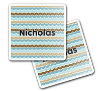 2 x 10cm Vinyl Square Stickers Set - Name Nicholas Blue Waves Geometry Zigzag Color Letter Lettering Travel Scrapbooking Gift Decal Wall Art Self Adhesive Waterproof #253947