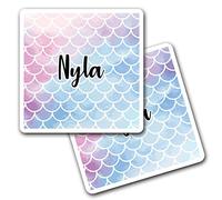 2 x 10cm Vinyl Square Stickers Set - Name Nyla Mermaid Scales Fish Sea Letter Lettering Travel Scrapbooking Gift Decal Wall Art Self Adhesive Waterproof #280112