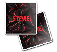 2 x 10cm Vinyl Square Stickers Set - Name Stevie Gamer Black Red Video Game Letter Lettering Travel Scrapbooking Gift Decal Wall Art Self Adhesive Waterproof #274654