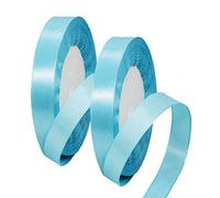 2 x 10mm Thin Baby Blue Ribbon Azure Satin Ribbon 22m, 2/5 inch Slim Sky Blue Ribbon for Gift Wrapping Wedding Christmas Birthday Cake Hair Bow Florist Bouquet Crafts Decorations