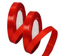 2 x 10mm Thin Dark Red Ribbon Wine Red Christmas Ribbon for Gift Wrapping 22m, 2/5 inch Slim Burgundy Satin Ribbon for Christmas Cake Xmas Gift Wrapping Bow Bouquet Crafts Decorations