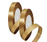 2 x 10mm Thin Gold Ribbon Champagne Gold Satin Ribbon 22m, 2/5 inch Slim Gold Ribbon for Gift Wrapping Wedding Car Christmas Tree Xmas Birthday Cake Hair Bow Florist Bouquet Crafts Decorations