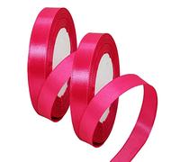 2 x 10mm Thin Hot Pink Ribbon Magenta Wedding Car Ribbon 22m, 2/5 inch Slim Magenta Pink Satin Ribbon for Gift Wrapping Wedding Xmas Birthday Cake Hair Bow Florist Bouquet Crafts Decorations