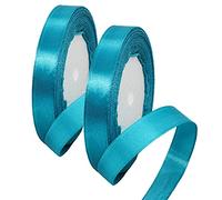 2 x 10mm Thin Teal Blue Ribbon Satin Ribbon 22m, 2/5 inch Slim Peacock Blue Ribbon for Gift Wrapping Wedding Christmas Birthday Cake Hair Bow Florist Bouquet Crafts Decorations