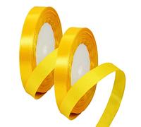 2 x 10mm Thin Yellow Ribbon Thick Helloween Satin Ribbon 22m, 2/5 inch Slim Yellow Ribbon for Gift Wrapping Wedding Halloween Xmas Birthday Cake Hair Bow Florist Bouquet Crafts Decorations