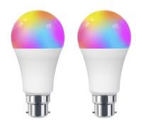 2 x 10w B22 Bayonet LED Smart WiFi Light Bulb Colour Changing Mood Lamp Phone App Controlled for Alexa, Google, No Hub Required