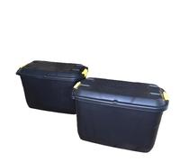 2 x 110L Heavy Duty Trunk on Wheels Sturdy, Lockable, Stackable and Nestable Design Storage Chest with Clips in Black