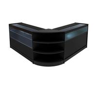 (2 x 1200mm W Counters & 1 x 600mm W Corner Unit - Black) Shop Counter Set Harmonia Storage LED Lockable Retail Display Black White Maple
