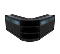 (2 x 1200mm W Counters & 1 x 600mm W Corner Unit - Black) Shop Counter Set Theseus LED Light Lockable