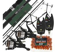 2 x 12ft Coarse Fishing Carp Max Rods & 2x 2BB Max 40 Carp Runner Reels Pre-Spooled with 8lb Line (With Extras)