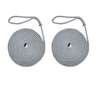 2 x 12mm Grey Softline Mooring Ropes x 8m C/W 8inch Soft Eye, Warps, Boat Line - RopeServices UK
