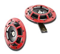 2 x 12V RED HORNS ELECTROMAGNETIC KLAXONS WITH BRACKETS/NO EXTERNAL AIR SUPPLY NEEDED/FOR CAR TRUCK LORRY VAN MOTORCYCLE CAMPER PICKUP