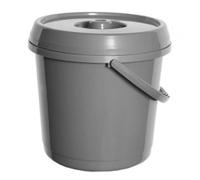 2 x 14L Litre GREY Plastic Bucket With Lid Carry Handle Ideal for Nappy Disposal Bin / Tub / Bucket / Animal Feed / Bird Seed