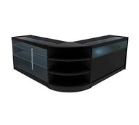 (2 x 1500mm W Counters & 1 x 600mm W Corner Unit - Black) Shop Counter Set Demeter LED Light Lockable