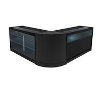 (2 x 1500mm W Counters & 1 x 600mm W Corner Unit - Black) Shop Counter Set Triton LED Light Lockable
