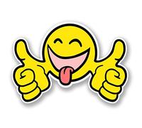 2 x 15cm/150mm Smiley Thumbs Up Face Vinyl SELF ADHESIVE STICKER Decal Laptop Travel Luggage Car Bike Sign Fun #5798