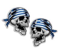 2 x 15cm Greece Skull Vinyl Stickers - Gr lag Cool Biker Car Travel Holiday Pirate Patriotic Luggage Scrapbooking Sticker #82109