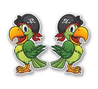 2 x 15cm Pirate Parrot Vinyl Decal Sticker Bike Laptop Car Bike Bird Kids #5587 (9.75cm Wide x 15cm Tall.)